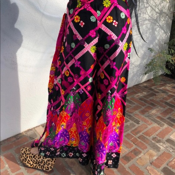 Vintage bellbottoms 1960s mod 79s boho neon floral print palazzo pants - Picture 2 of 5